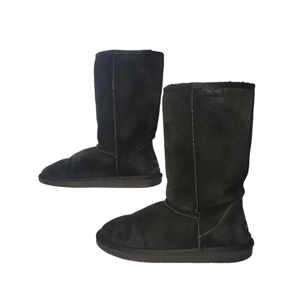 MINNETONKA Black Suede Shearling Lined Boots Size 8 Model 85760